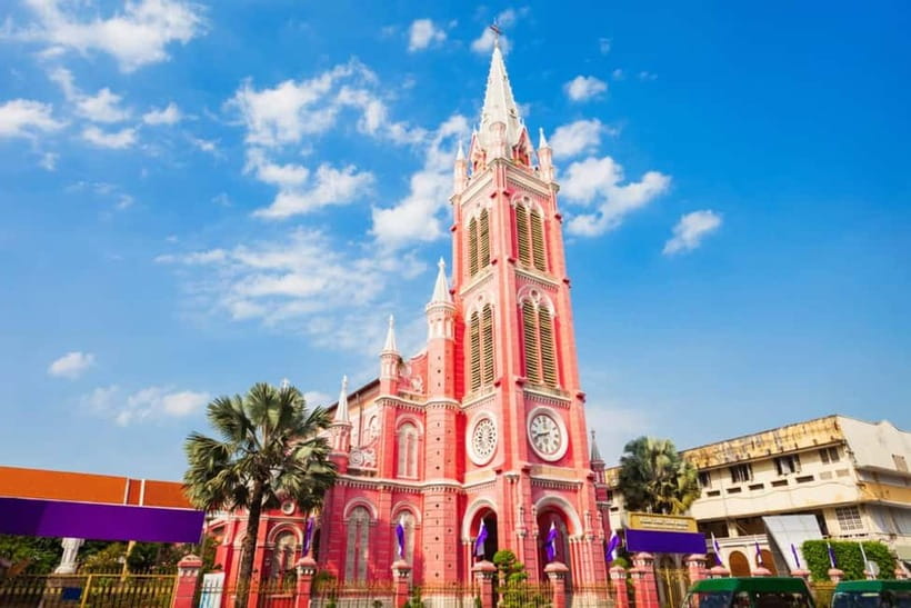 Free E-Sim Ho Chi Minh City: Pagodas and Coffee Corners Tour - Tan Dinh Church and the Pink Church Stop: Pretty Outside, Meaning Inside