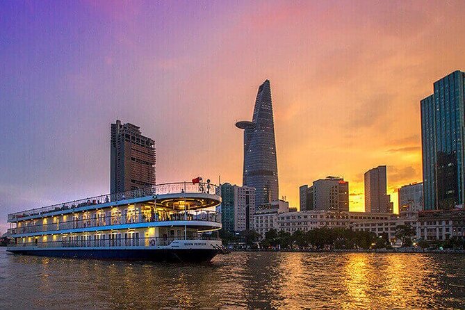 Ho Chi Minh City Luxury Dinner Cruise – Saigon Princess - The night scenery: Bitexco, Landmark 81, and Thu Thiem Bridge from the water